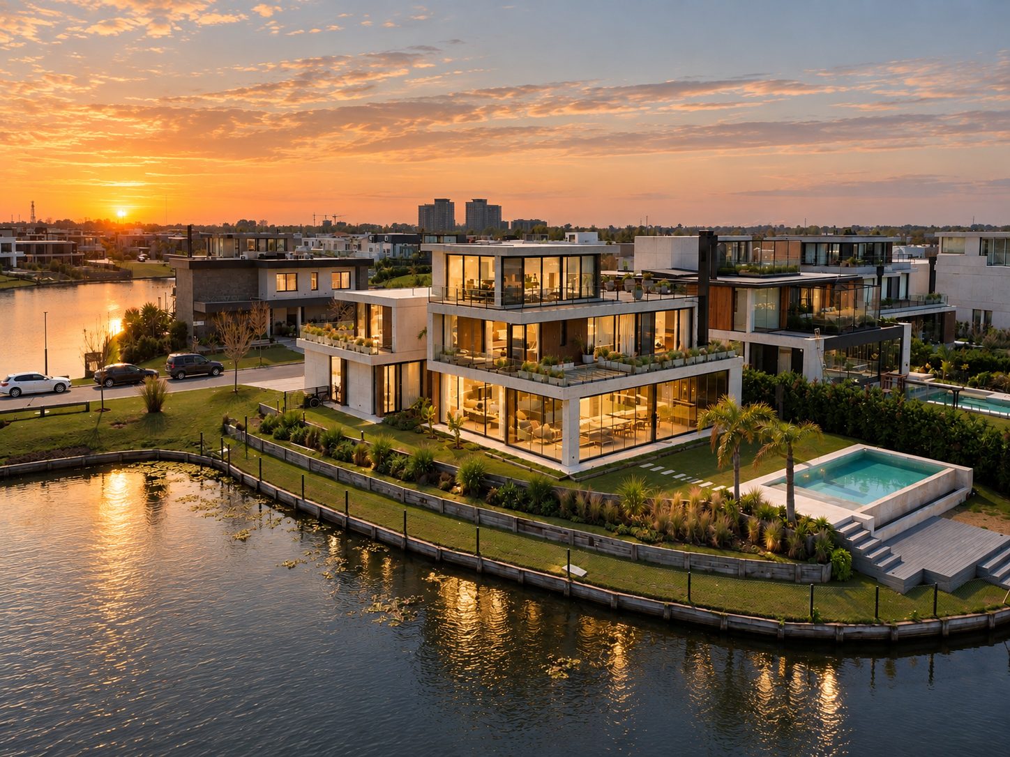 Atardecer en barrio premium — LUX Real Estate